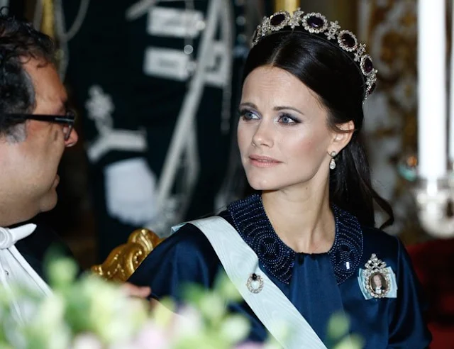 King Carl Gustaf, Queen Silvia, Prince Carl Philip, Princess Sofia, Princess Madeleine, Christopher O´Neill, David Johnston, Sharon Johnston attend the state banquet at Royal palece