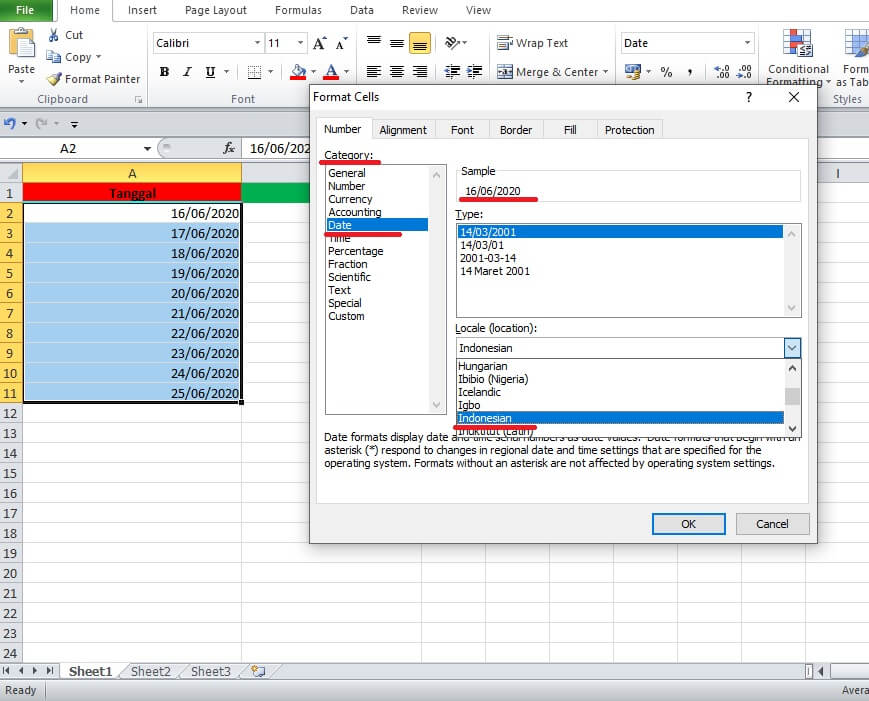 Cara Merubah Format Tanggal Dan Waktu Di Excel