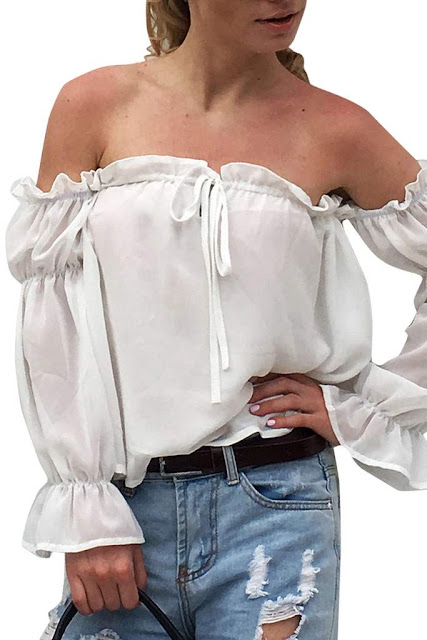 Iyasson Bardot Shirred Cuff Top     