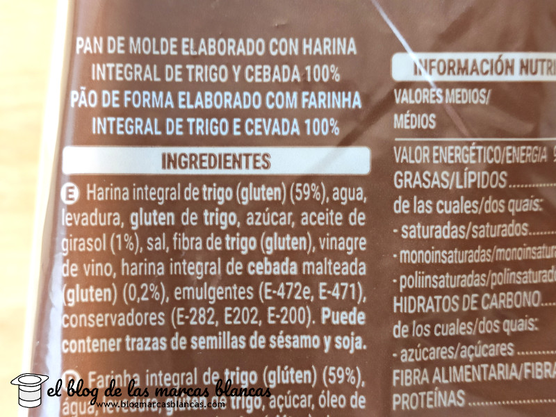 Pan de molde 100 integral HACENDADO (Mercadona) el blog de las marcas