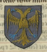 manuscrit Français 12597 : Les noms, armes et blasons des chevaliers et compaignons de la Table ronde, au temps que ils jurèrent la Queste du Sainct Graal... . (extrait) - Date d'édition : 1401-1500. Bibliothèque nationale de France, Département des manuscrits Paris