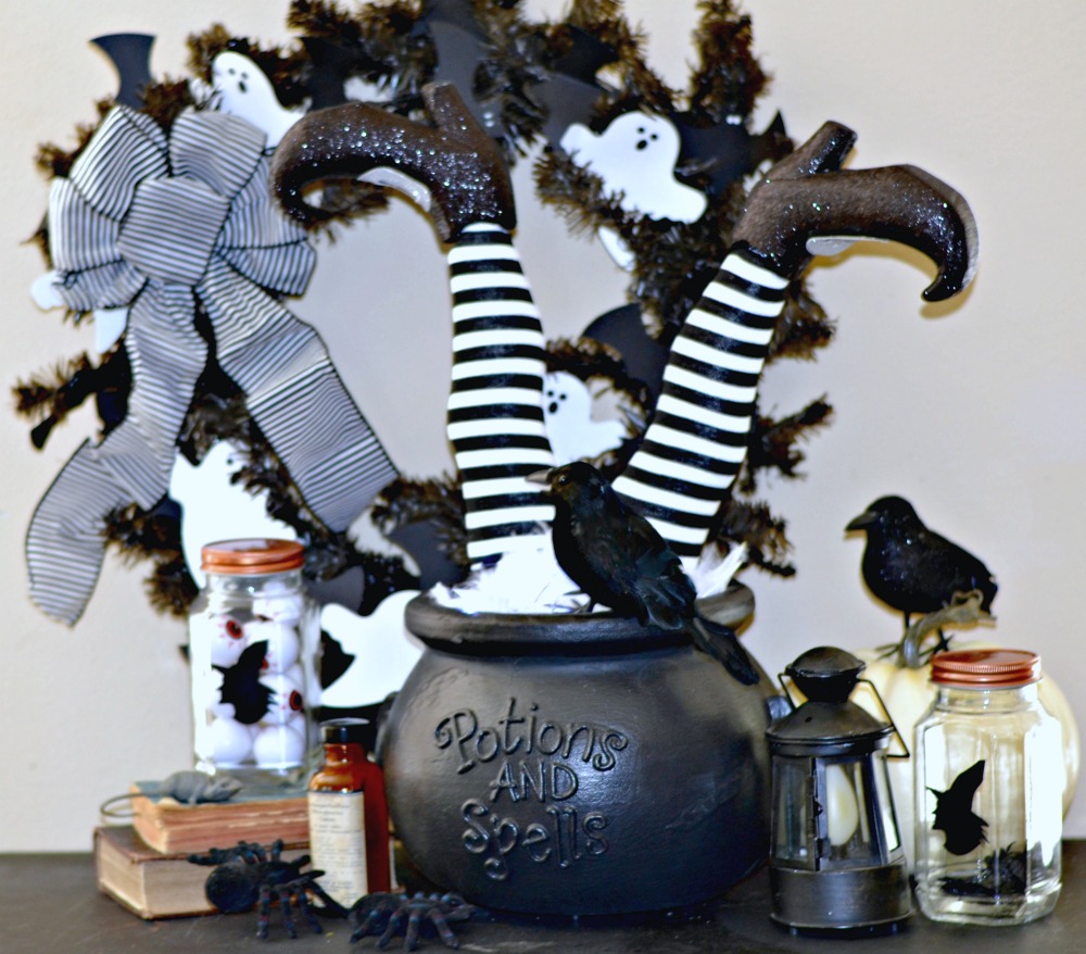 Easy DIY Witch Feet in Cauldron Halloween Decoration Rachel Teodoro
