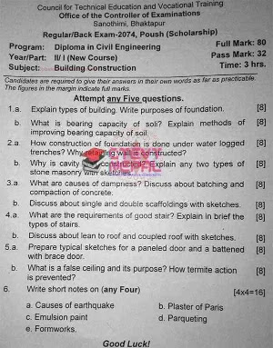 Building Construction - 3rd Semester Question Papers CTEVT | Diploma in ...