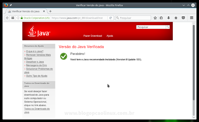 O plugin Java foi instalado com sucesso!