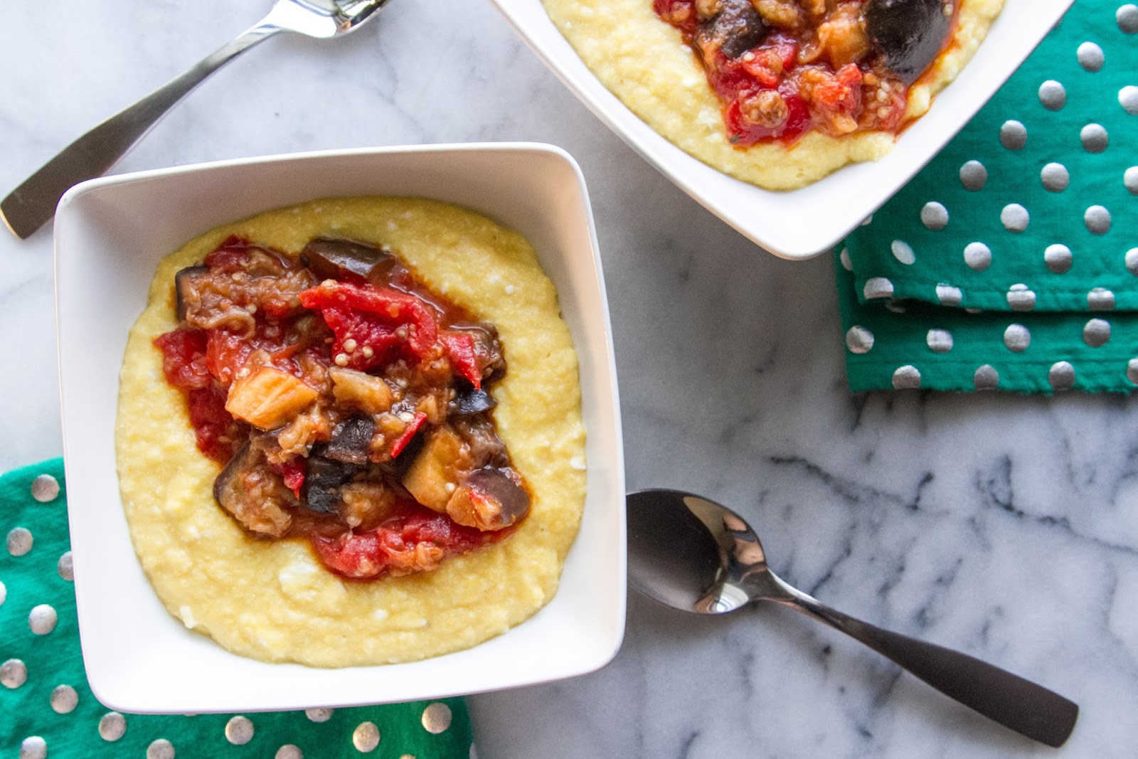 CSA Week 14 and 15 Ottolenghi's Sweet Corn Polenta with Eggplant