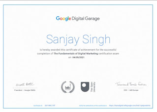 Fundamental of digital marketing certificate of Sanjay Singh