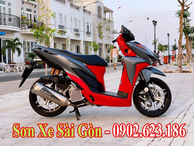 Sơn nhựa nhám xe Honda Click màu đỏ đô cực đẹp