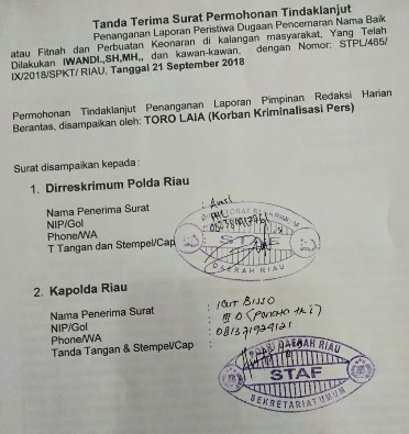 Pelapor Kuasa Hukum Bupati Bengkalis Pertanyakan Laporannya Ke Polda Riau Pelapor Kuasa Hukum Bupati Bengkalis Pertanyakan Laporannya Ke Polda Riau