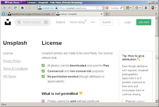 Tampilan tangkapan layar halaman lisensi Unsplash, situs yang menyediakan tempat mengunduh gambar gratis bebas hak cipta