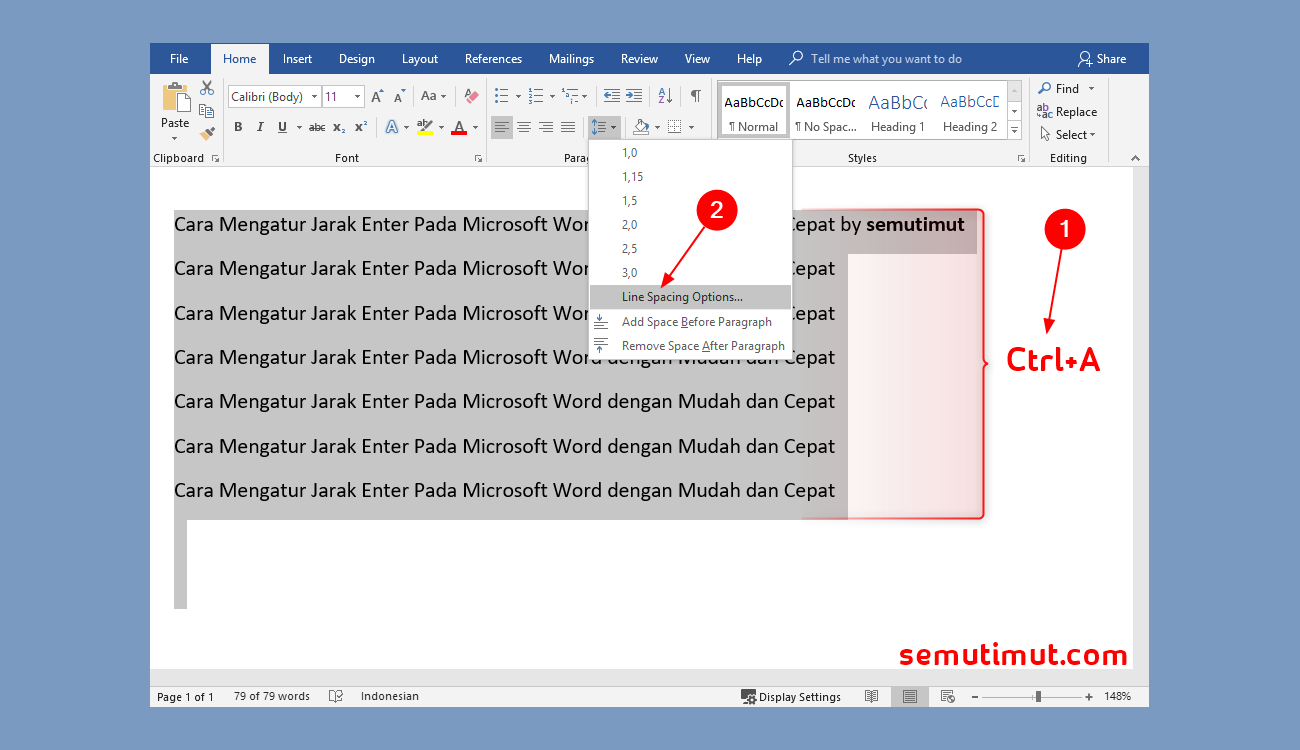 3 Cara Mengatur Jarak Enter Spasi Baris Di Microsoft Word Semutimut Tutorial Hp Dan Komputer Terbaik