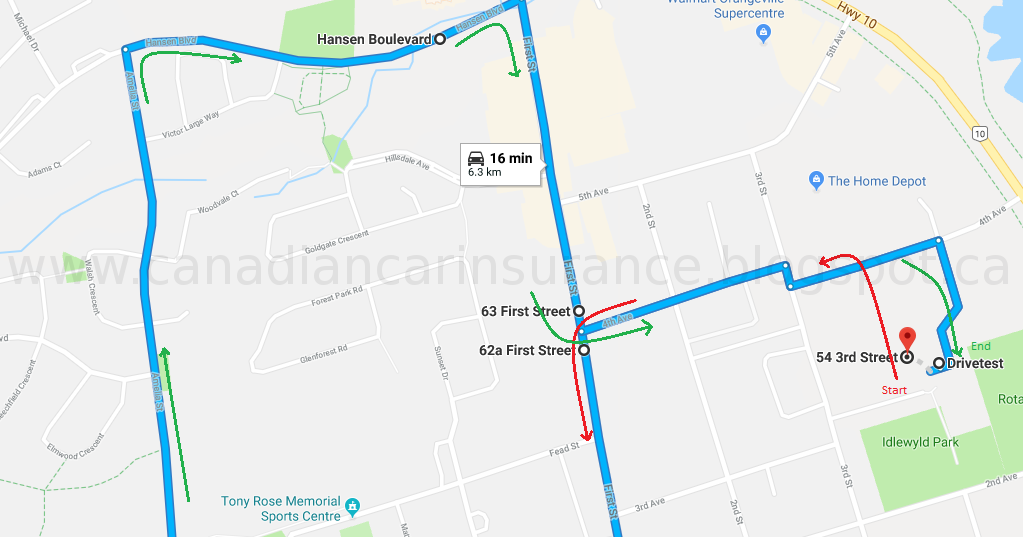 Directions To Orangeville Ontario Orangeville G2 Road Test Route Maps