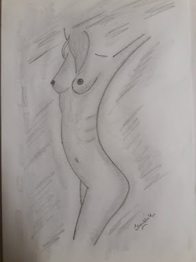 pencil sketch of girl, pencil sketch online,modern art characteristics, Hand Made Painting