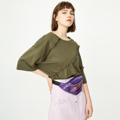 Áo thun cotton ngắn tay áo lỡ khâu ruffle ONLY