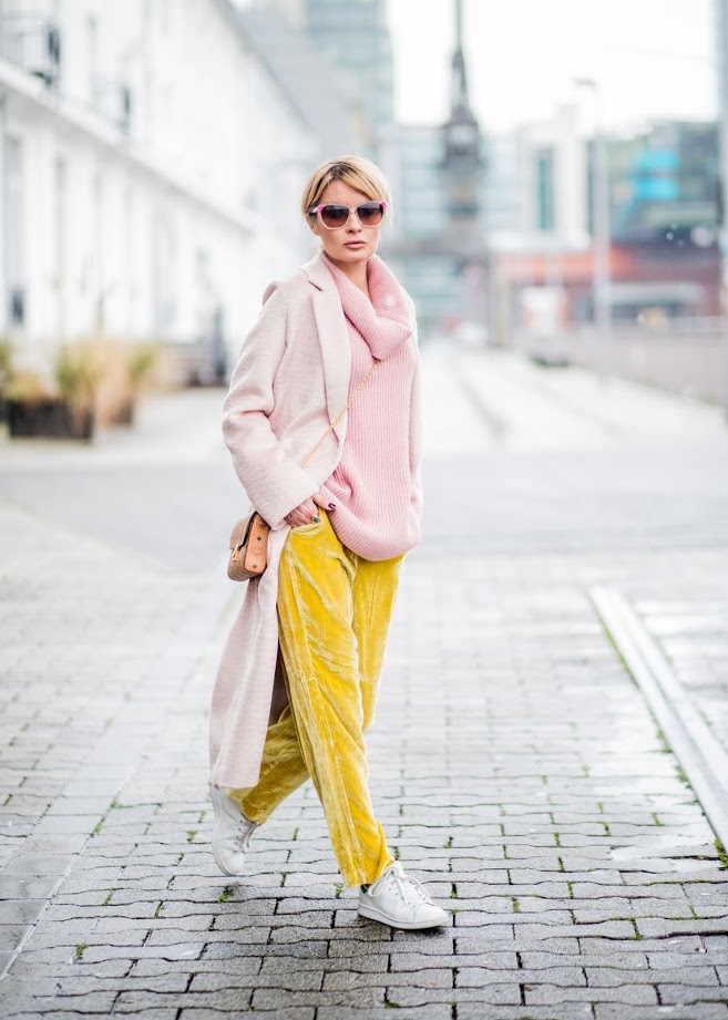 winter travel outfits / blush pink and yellow {Cool Chic Style Fashion}