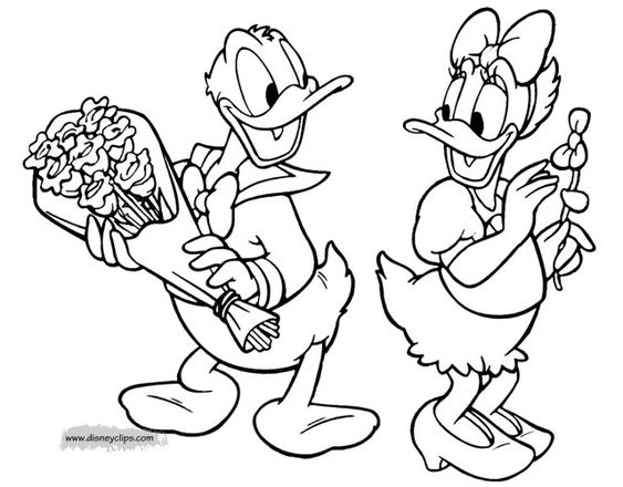 Tranh tô màu vịt Donald tặng hoa Daisy