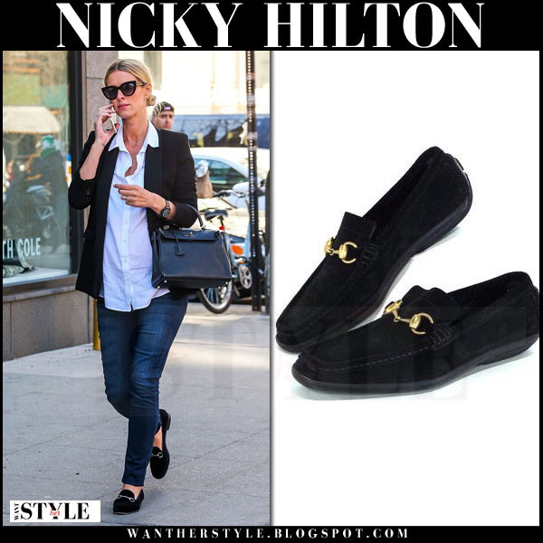 Nicky Hilton in black suede Gucci loafers in New York on April 17 ~ I