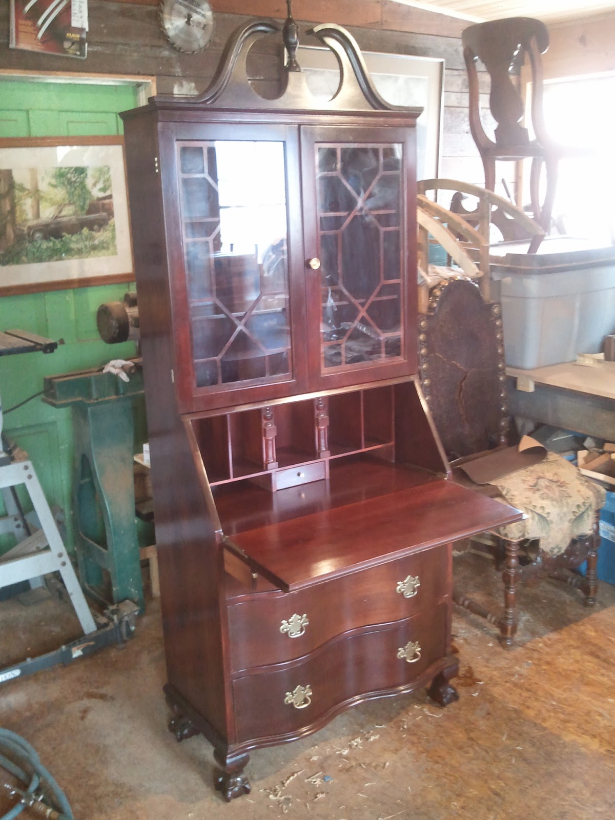 John Mark Antiques Conservator Mahogany Secretery Desk Ca 1930 The Divider Had Become To Deal With This I Reversed Dividers When Put Them Back In Flatten Against Gl