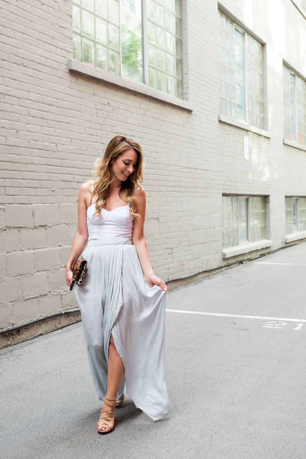 pearled grey pale blue zara maxi skirt outfit