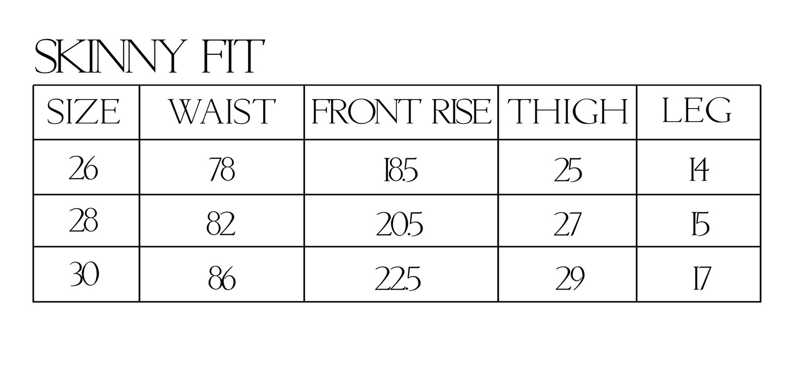 Alleycat Jeans: Size Chart