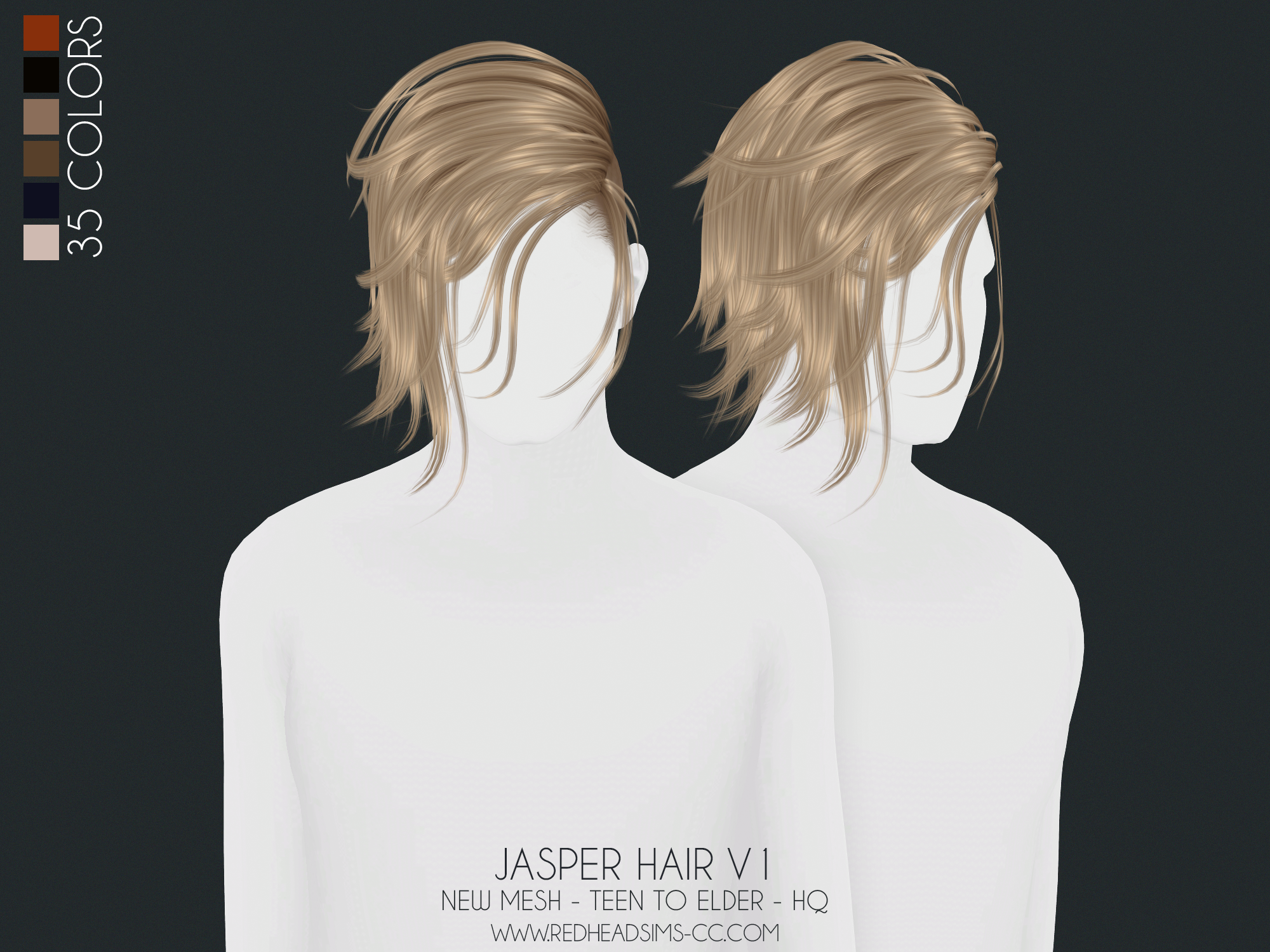 JASPER HAIR 2 VERSIONS ALL AGES REDHEADSIMS CC