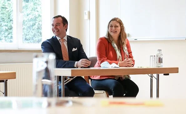 Hereditary Grand Duke Guillaume and Hereditary Grand Duchess Stephanie. Hobbs kaley red jacket, Paule Ka round neck cropped jacket