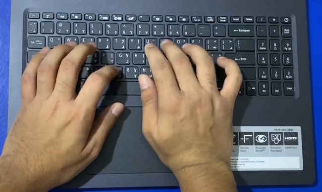 Typing experience on the keyboard of Acer Aspire 3 A315-57G laptop.