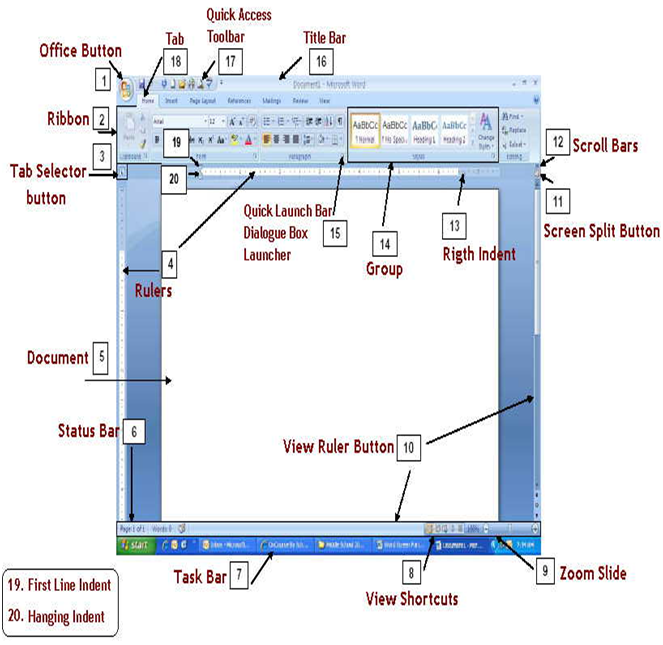 Mr Homework Parts Of The Microsoft Word 2007 Screen And Their Functions