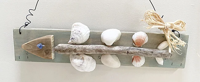 fish bones with driftwood and shells