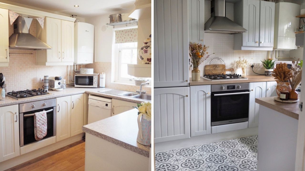 DIY budget kitchen inspiration projects from painting cupboards and tiles, to replacing flooring and using dcdix vinyl on worktops to update your home
