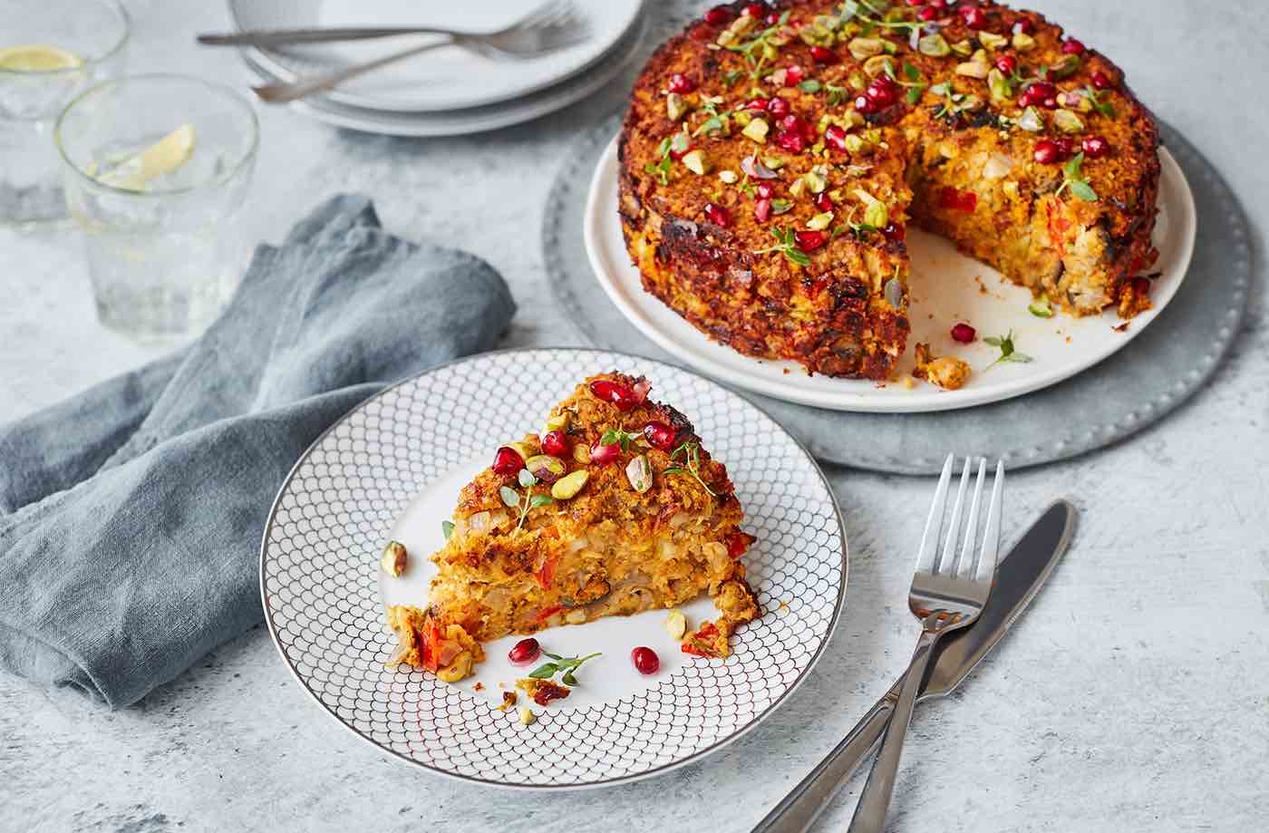 The Low Carb Diabetic Nut Roast with pomegranate garnish Vegan friendly