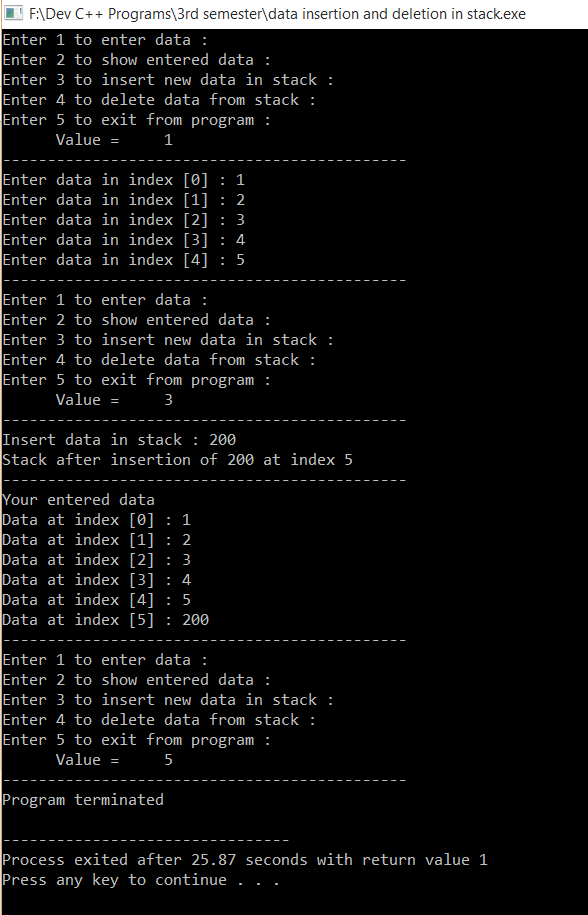 C++ program of data insertion and deletion in stack ~ Program Nerd