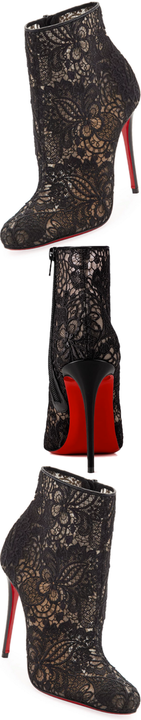 Christian Louboutin Miss Tennis Net Lace Red Sole Bootie, Black