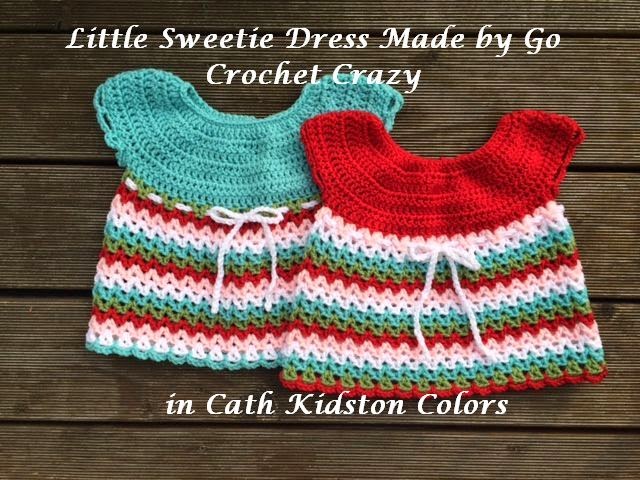 Redheart Little Sweetie Dress made by Go Crochet Crazy using Cath Kidston inspired colors