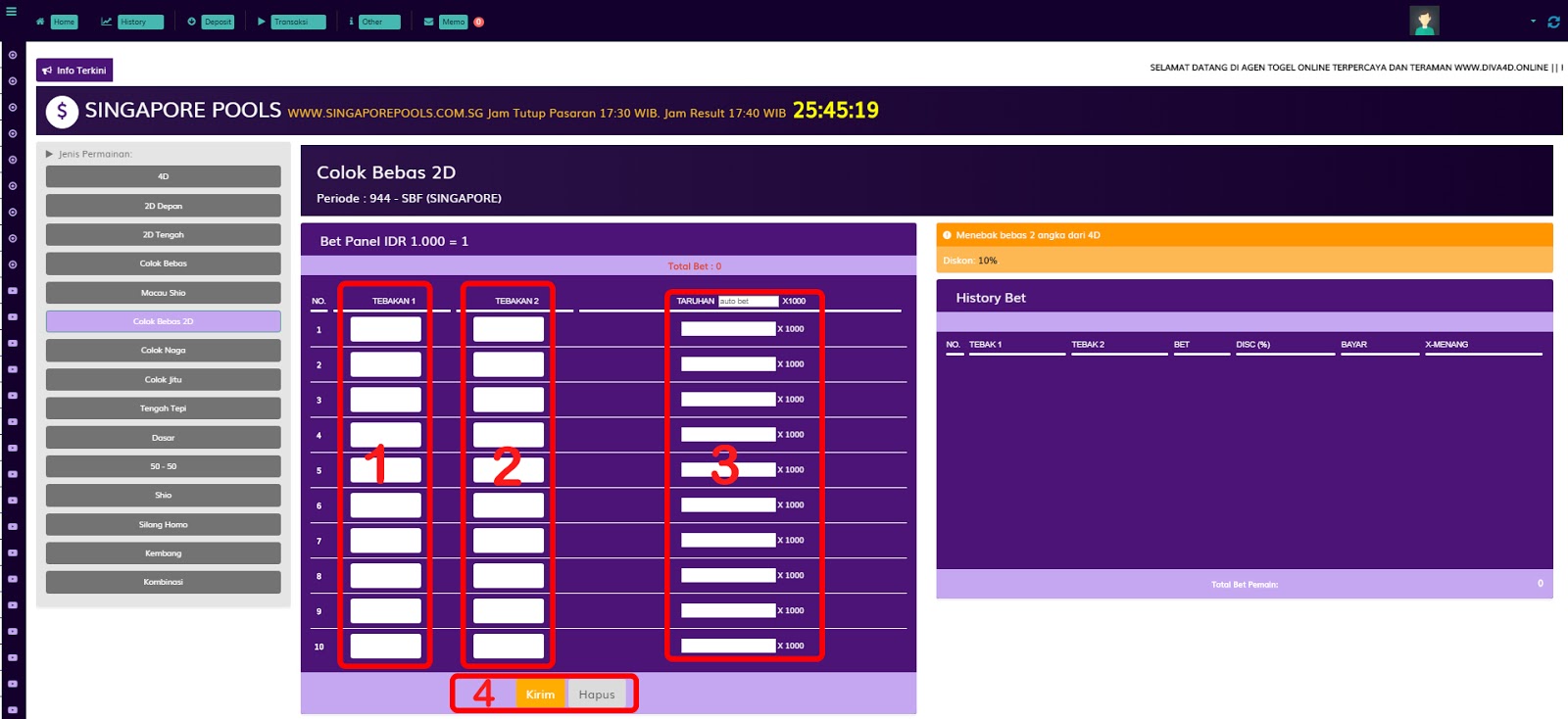 Panduan Pasang Colok Bebas 2D Togel DIVA4D Togel Online Situs Togel