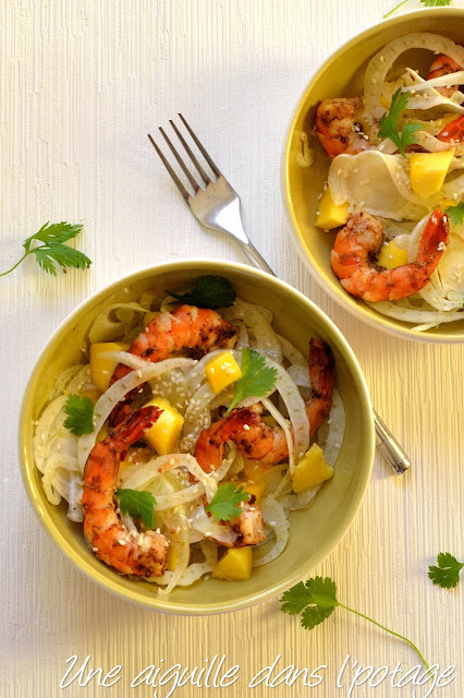 Salade de fenouil, mangue et crevettes au garam masala