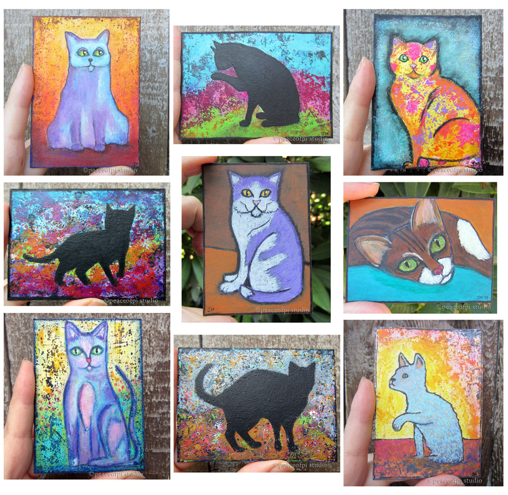 peaceofpi studio Fabulous Felines Miniature Cat ACEO ATC Paintings