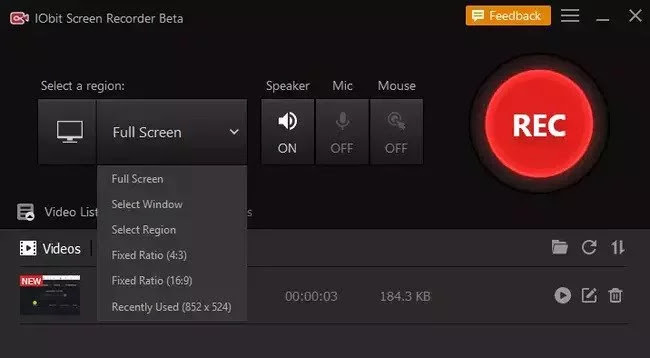 IObit Screen Recorder Arayüz