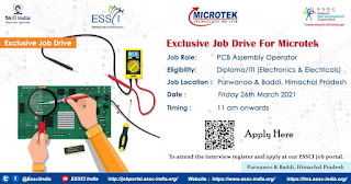 ESSCI is organizing a ITI and Diploma Online Job Campus Drive for Microtek New Technologies Pvt. Ltd. on Friday 26th March at 11 am