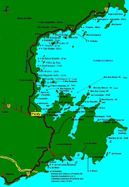 Mapa das praias e acessos a Parati - RJ