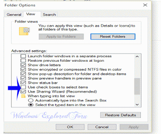 Logeshwaran.org: Turn on or off Check Boxes in Windows 10