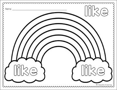A blank rainbow writing template for the word "like"