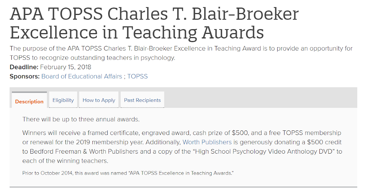 Teaching High School Psychology APA TOPSS Charles T. BlairBroeker