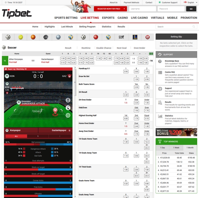 Tipbet Live Betting Screen