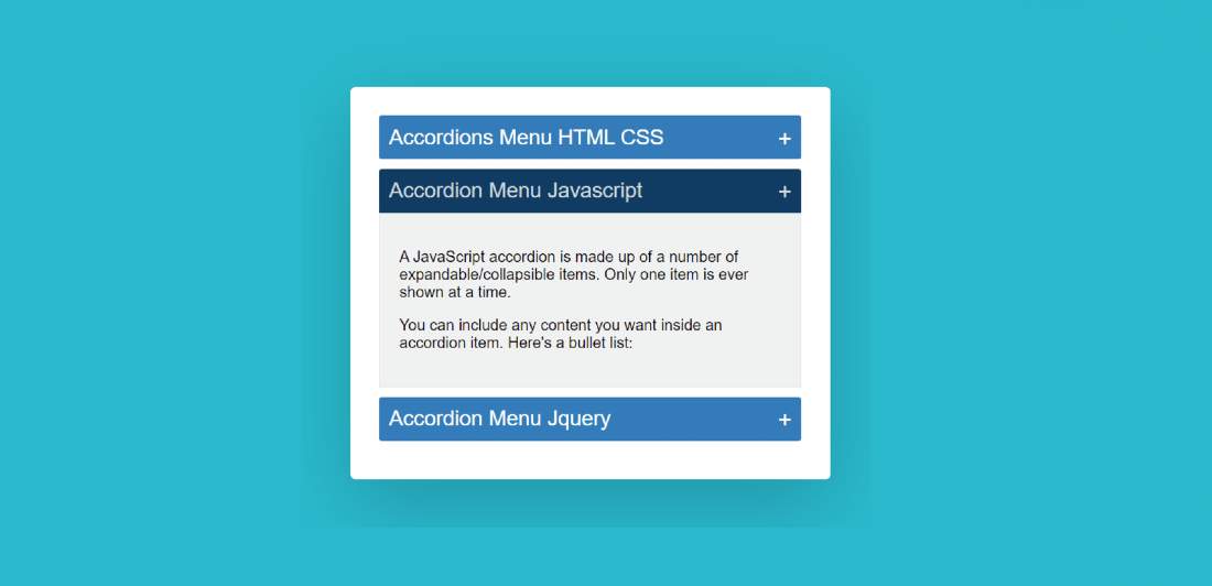 how to create an Accordion Menu menu using HTML, CSS, and JavaScript how to create an Accordion Menu menu using HTML, CSS, and JavaScript