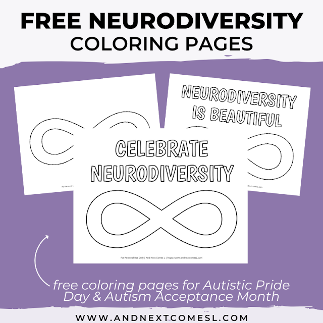 Free printable neurodiversity infinity symbol coloring pages - perfect for Autistic Pride Day and Autism Acceptance Month