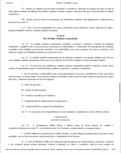 Novo decreto mantém Porto Velho e outras 11 cidades na Fase 1 e determina toque de recolher das 21h às 6h 31 Novo decreto mantém Porto Velho e outras 11 cidades na Fase 1 e determina toque de recolher das 21h às 6h