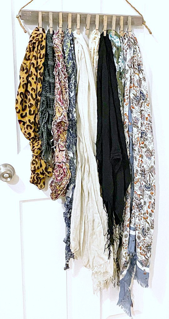 Easy and Inexpensive Hanging Scarf Organizer
