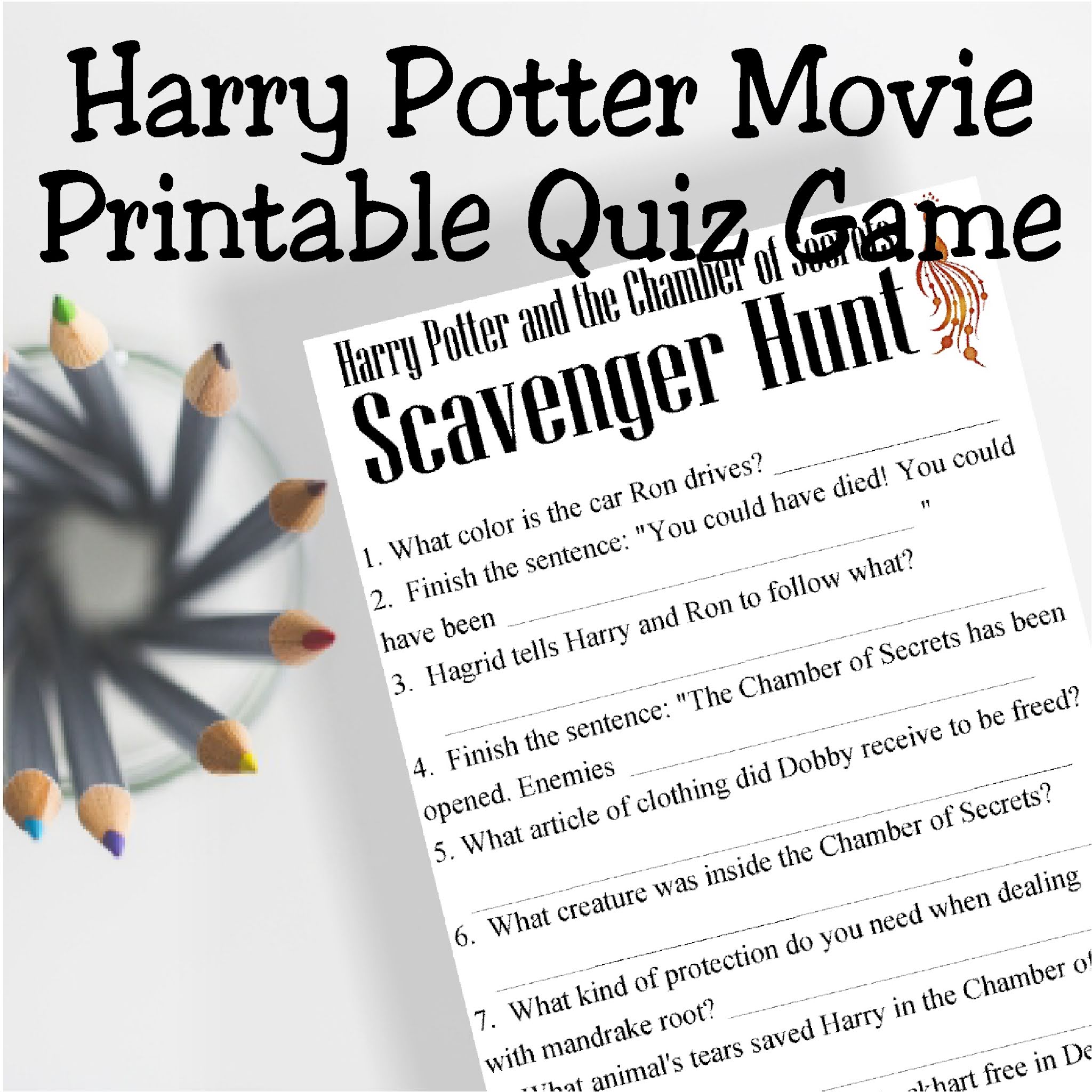 DIY Party Mom Chamber of Secrets Movie Quiz Printable Game