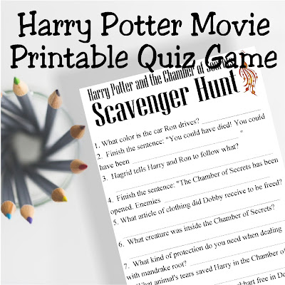 Bring some family fun to your next Harry Potter movie night with this Chamber of Secrets Movie Quiz printable game.  With ten questions about the movie, every one will enjoy watching for the answers and soling the Chamber of Secrets.