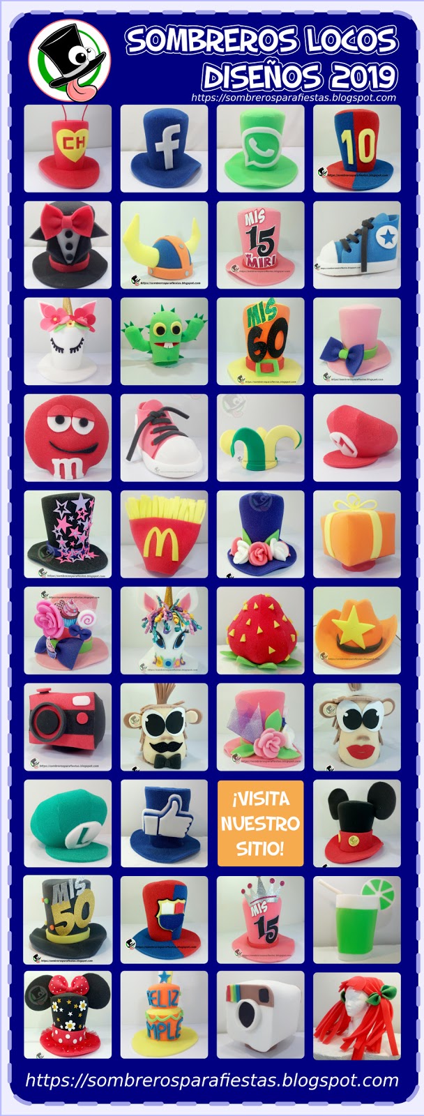 Venta de Sombreros locos en Puebla, Sombreros de espuma para fiestas diseños personalizados: Catálogo de sombreros locos.